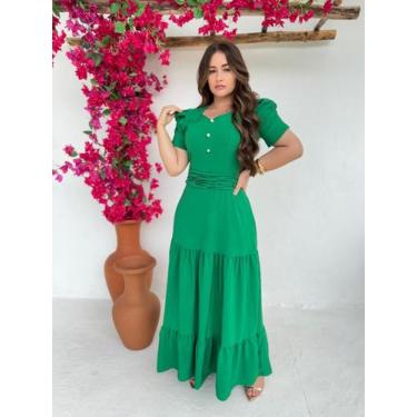 Imagem de Vestido Longo Rodado com Manga Curta Elegante de Festa - Fashion, Verd