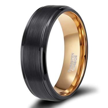 Imagem de Shuremaster aliança de casamento de carboneto de tungstênio de 6 mm 8 mm para homens e mulheres borda de degrau preta/prata gravada I Love You ajuste confortável 4-15