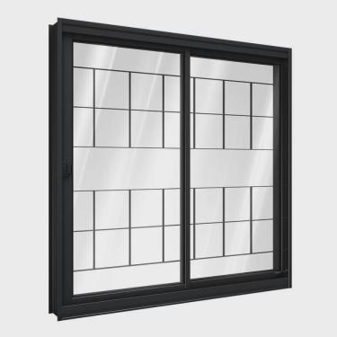 Imagem de Janela de Aço de Correr Lateral 1 Folha Móvel e 1 Folha Fixa com Grade Quadrada 100x100cm Aço