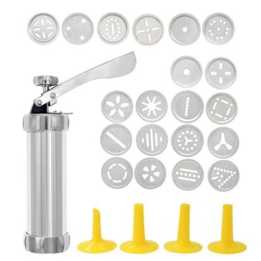 Imagem de Máquina de Biscoitos Manual em Alumínio, 20 Moldes Diferentes, 4 Bicos Decorativos, 21,5cm