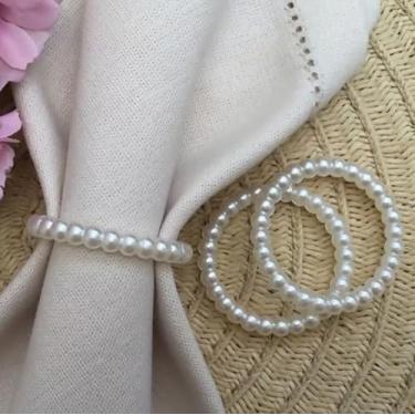 Imagem de Kit 12 Aneis Mesa Posta Argola Porta Guardanapo Prendedor Anel com Uma ou Duas Voltas Anel de Guardanapo (ARGOLA PÉROLA, UNICO)