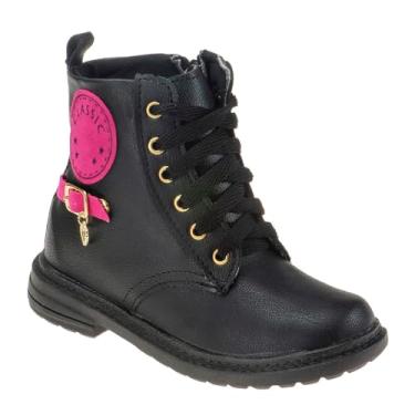 Imagem de Bota Coturno Infantil Menina Coturno Feminino Infantil Kids Preto e Rosa (Preto, BR, Criança de 4 a 8 anos, Numérico, 25)