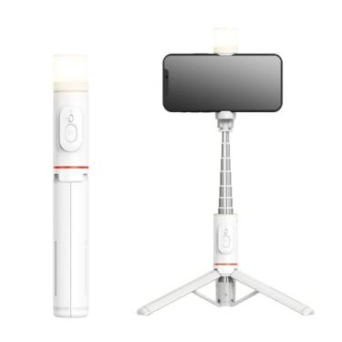Imagem de H'MASTON Bastão Pau de Selfie Tripé para Celular com iluminação Bluetooth Controle Remoto Portátil Retrátil para iOS e Android (BRANCO)