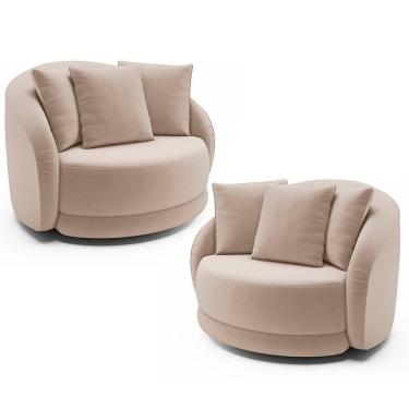 Imagem de Kit 2 Poltronas Decorativa Giratória Para Sala Kaly M22 Veludo Bege - Mpozenato