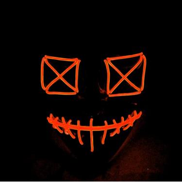 Imagem de JIAOZI Máscara de Halloween, máscara de LED iluminada, máscara assustadora para festivais, cosplay, fantasia de Halloween, festas de baile de máscaras (laranja)