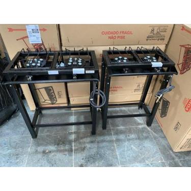 Imagem de Fogão Industrial 2 Bocas Alta Pressão Preto 80 cm c/ Mang e Reg 2 Opçõ
