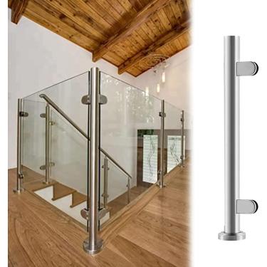Imagem de Postagens de balaustrada postes Balustrado Postagens de balaustrade externas Sem trilho superior, prata escovada redonda 304 Posto de grade de balaustrada de vidro inoxidável, balcão/varanda