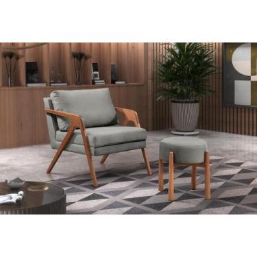 Imagem de Poltrona Mona Luxo Madeira Maciça Tecido Linho - R Decor , Linho Cinza