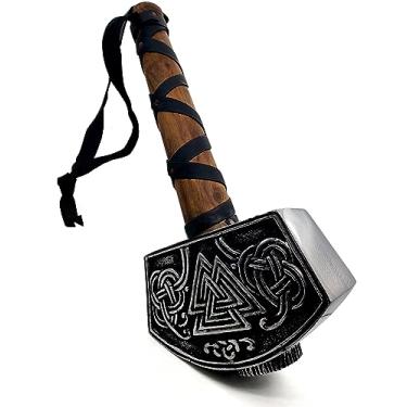Imagem de 5MOONSUN5 's Thor Hammer Metal com atraente odin artesanal gravação Mjolnir tamanho completo 38 cm adulto colecionável envoltório de couro de flor integral com caixa de presente.
