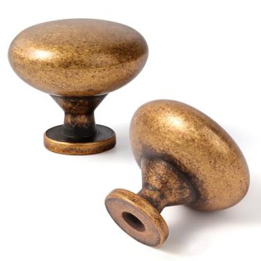 Imagem de GRANTENOV Pacote com 5 maçanetas de armário de latão antigo, puxadores de gaveta, retrô, vintage, puxador de ouro, ferragens de cozinha para porta de cozinha, gaveta, quarto, banheiro