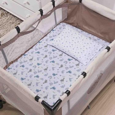 Imagem de Jogo de Lençol Malha para Berço Cercado 2 Peças Bublim, Dinossauro