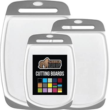 Imagem de Gorilla Grip Conjunto de 3 tábuas de corte de cozinha duráveis e reversíveis 100% livres de BPA, ranhuras para suco, lavável na lava-louças, borda de alça fácil de segurar, tábuas de cortar alimentos,
