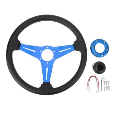 Imagem de Velas de Direção Universal, Volante de Carro de Carro de Corrida PU de Couro 14in, Desgaste Superior, Aderência Confortável (Azul)