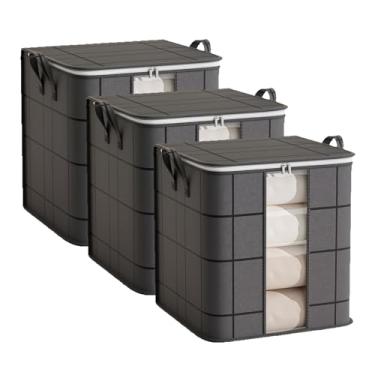 Imagem de Pacote com 3 sacos grandes de armazenamento de roupas, caixas de armazenamento dobráveis com alças reforçadas (preto)