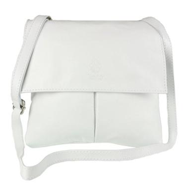 Imagem de Girly Handbags Bolsa carteiro de couro italiano com bolso duplo, Branco, W 25, H 25, D 2 cm (W10, H 10, D 1 inches)