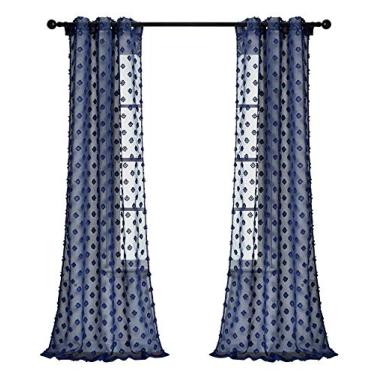 Imagem de Lush Decor Par de painéis de cortina de janela transparente com argolas texturizadas azul-marinho (213,4 x 96,5 cm), 213,4 x 38 cm
