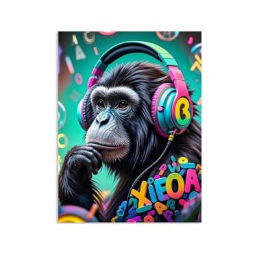 Imagem de Macaco gorila animal pintura inspiradora imagens pôsteres impressões arte sábio macaco grafite tela arte de parede banksy lona arte de parede para sala de estar escritório decoração de parede 40 x 30