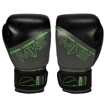 Imagem de Luva de Boxe Profissional Couro MKS Icon, Preto, Cinza, 16 Oz