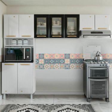 Imagem de Cozinha Modulada 3 Peças 9 Portas Aço Diamante Telasul, Branco/Preto