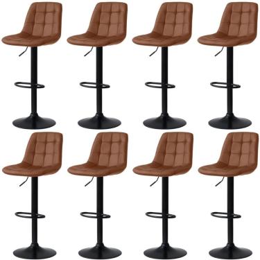 Imagem de Kit 8 Banqueta Alta Elegance Estofada Com Base Giratória E Regulagem De Altura - Marrom