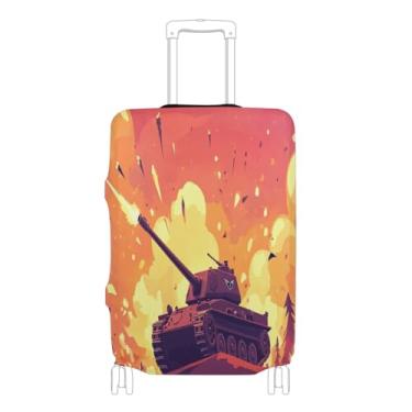 Imagem de Joisal Capa protetora de mala de carro rosa retrô compatível com capas de bagagem de 45 a 81 cm aprovada pela Tsa elástica essencial para viagem, Tanque de guerra em estilo de, XL 29-32 in