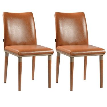 Imagem de Kit 2 Cadeiras Couro Sintético E Pés Em Madeira Maciça Isa Marrom E Champanhe