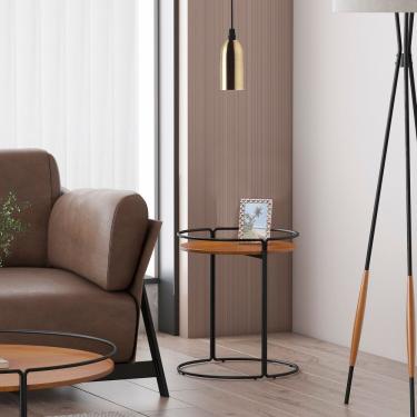 Imagem de Mesa Lateral Arcos Design Exclusivo Redonda Preto Nozes