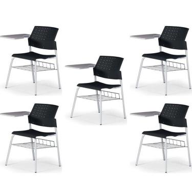 Imagem de Kit 5 Carteiras Escolar Cadeira Com Prancheta E Suporte Para Livros Movie Preto