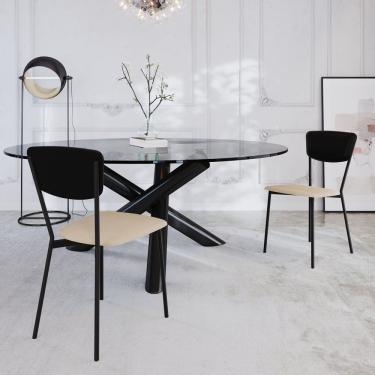 Imagem de Cadeira Fixa Estofada Vintage Retrô Com 2 Unidades Areia -preto