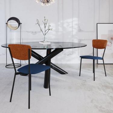 Imagem de Cadeira Fixa Estofada Vintage Retrô Com 2 Unidades Azul -caramelo-preto