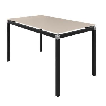Imagem de Mesa Retangular Tampo Laqueado 140x75cm Base Tubo Metalon 40x40cm Preto - Vidro Off White
