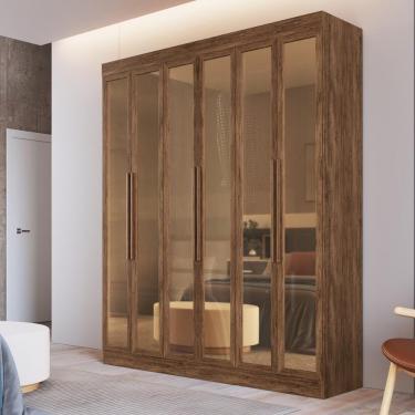 Imagem de Guarda-roupas Casal 6 Portas Com Vidro Multimóveis Cr35260 Castanho