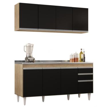 Imagem de Armário Aéreo Nevada E Balcão Gabinete Com Pia 160cm Arkansas Castanho-preto - Lumil