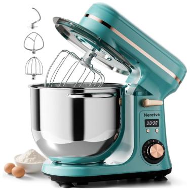 Imagem de Batedeira Neretva, 6,34litros, 6 Velocidades 400W com Display LED e Capacidade Grande de Aço Inoxidável - Inclui Tigela, Batedor, Gancho