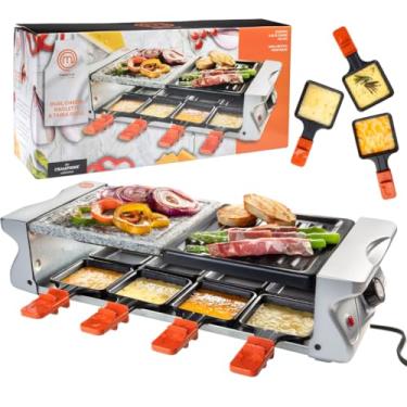 Imagem de MasterChef Grelha elétrica de mesa Raclette com placa antiaderente para grelhar e pedra de cozinha - Fogão de mesa para 8 pessoas para uso interno, sem fumaça, churrasco coreano - queijo derretido