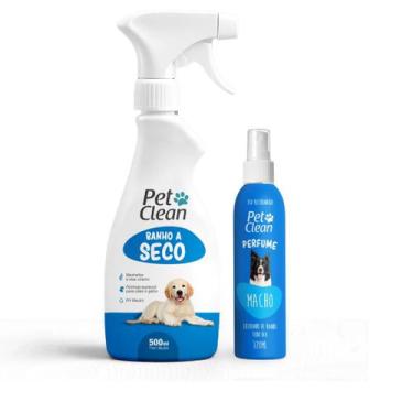 Imagem de Kit banho a seco + perfume para caes gatos cachorro higiene completa P