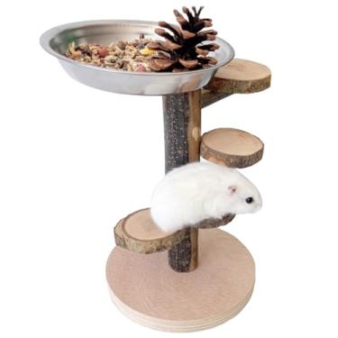 Imagem de DEMONTALK Tigela de comida para hamster com escadas de brinquedos de escalada, brinquedos de rato para ratos de estimação, acessórios de hamster para gaiola, alimentador de animais de estimação, prato