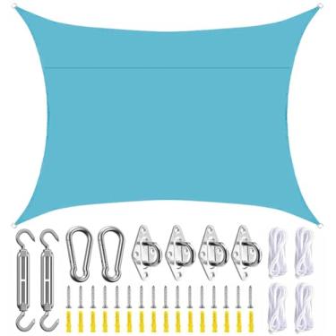 Imagem de TBATM Sun Shade Vela Retângulo Cor Turquesa Impermeável, 95% Uv Bloco Toldos para Pátios, Kit de Hardware da Vela da Sombra, Protetor Solar Toldo, Abrigo Retangular do Jardim ao ar Livre Azul,2x1.8m