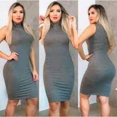 Imagem de Vestido midi gola alta manga cavada canelado - filo modas, Terracota, 