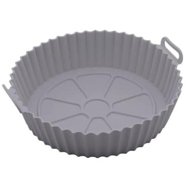 Imagem de Forma Fritadeira de Silicone 20cm Redonda Color | Antiaderente, Reutilizável e Compatível com Air Fryer (Cinza)