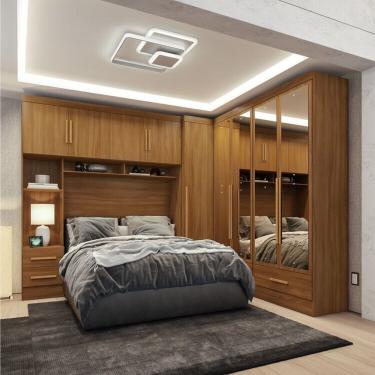 Imagem de Quarto Modulado Casal Completo 4 Peças 5 Portas 4 Gavetas Com Maleiro E Espelhos Smart Plus Cinamomo