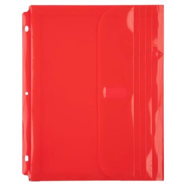Imagem de JAM PAPER Envelopes de fichário de plástico com 3 furos com fecho de gancho e laço - livreto de letras - 23 x 28 cm com expansão de 2,5 cm - vermelho - pacote com 3