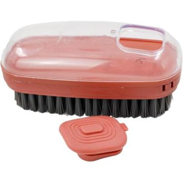 Imagem de Escova Lava Louça Dispenser de Detergente Limpeza Cozinha Lavanderia Cor:Vermelho. É Ideal para Limpeza e Higienização em Pias, Panelas, Pratos, Potes, Formas, entre Outros.