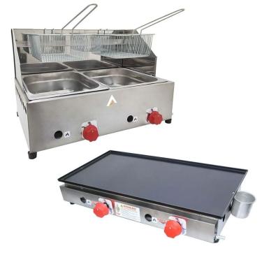 Imagem de Kit Lanchonete Chapa 60cm E Fritadeira Profissinal 2 Cubas Alcamar