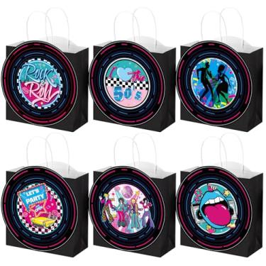 Imagem de MotiMind 24 peças, sacos de presente de música rock dos anos 1950, sacos de presente para discos de vinil, sacos de presente com alças, decorações de festa de rock and roll, para música, aniversário