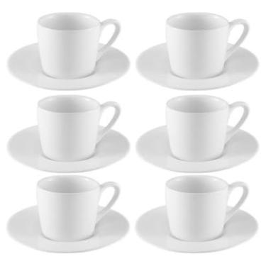 Imagem de Conjunto de 6 Xícaras de Café com Pires, Porcelana Branca, Estilo Clássico
