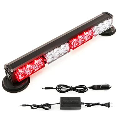 Imagem de BooYu Barra de luzes estroboscópicas de emergência de bombeiro de polícia alimentada por bateria vermelha/branca de 37,6 cm para caminhões/veículos, recarregável, sem fio, para telhado, mini luz de