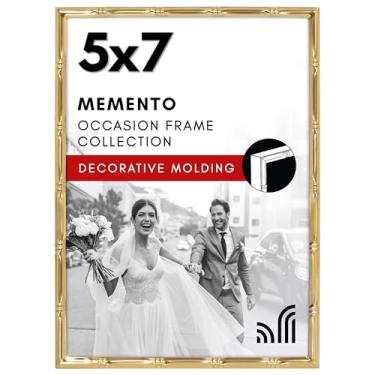 Imagem de Americanflat Porta-retrato 12 x 18 cm com moldura estilo bambu - Moldura dourada de bambu com vidro resistente a quebras - molduras elegantes estilo galeria para mesa ou parede - Dourado