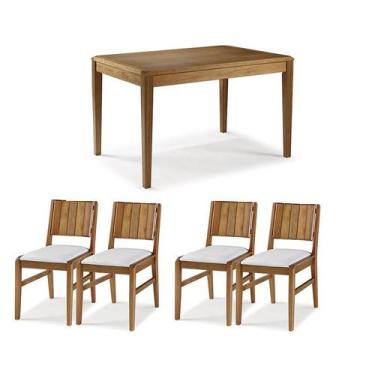 Imagem de Conjunto Mesa Jantar Tampo Madeira + 4 Cadeiras Salvador Assento Estof