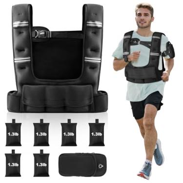 Imagem de Prodigen Colete ponderado ajustável de 4,5 a 8 kg para mulheres, homens, para corrida, caminhada, cardio e treinamento de força, com ombreiras e listras refletoras